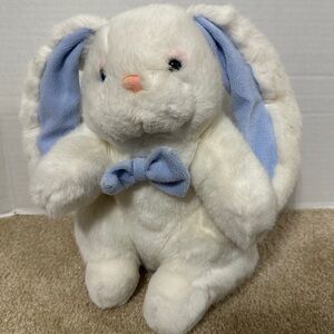 Vintage Main Joy White Pastel Blue Easter Bunny Plush 10” Floppy Ears Bow Tie